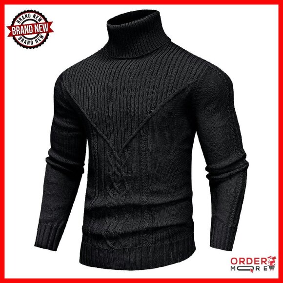 Men's Cable Knit Turtleneck Sweater Premium Pullover Winter